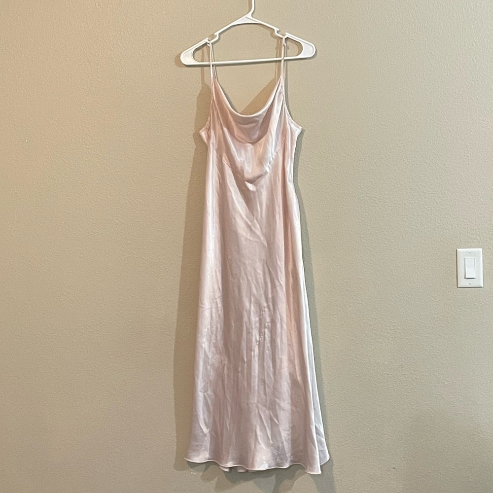 Slip Dress Nightgown - Light Pink Satin Cowl Neck